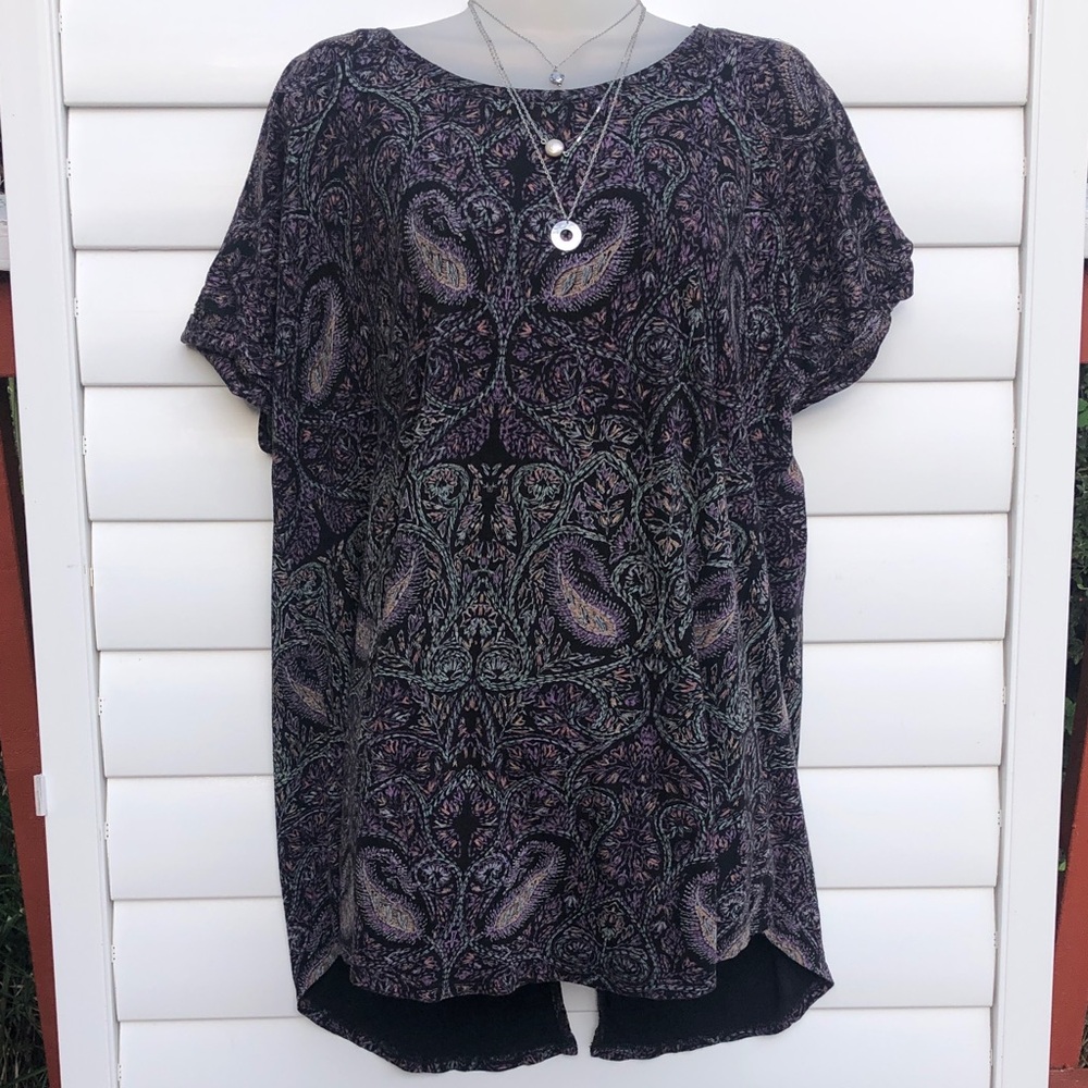 Lucky Brand Black Paisley Tunic with Purple and Green Details